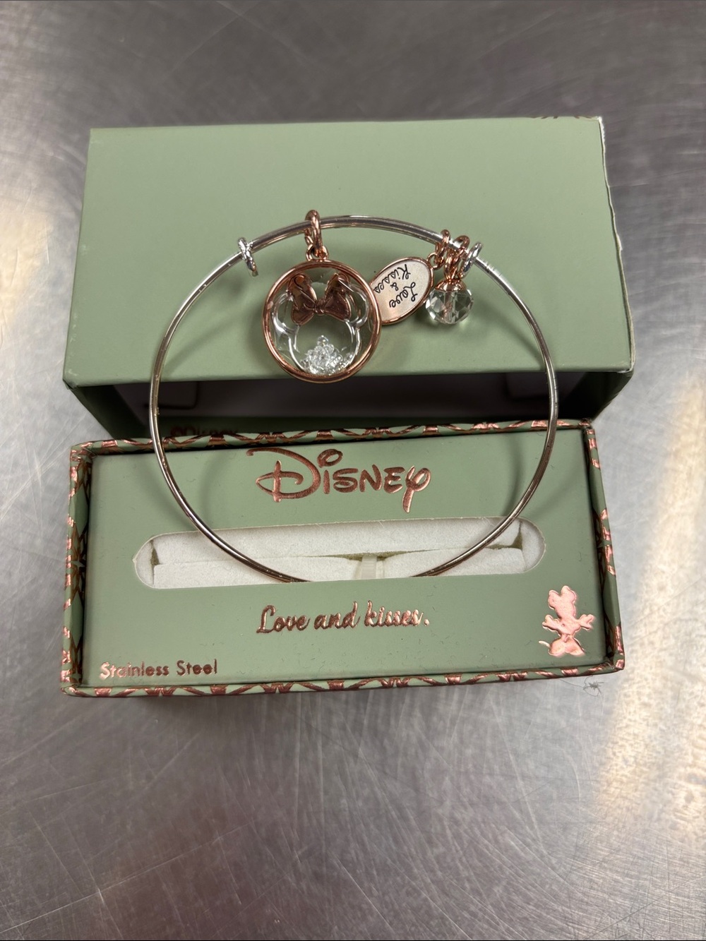 Disney Two-Tone Charm Bangle Bracelet - Silver & Rose Gold Accents